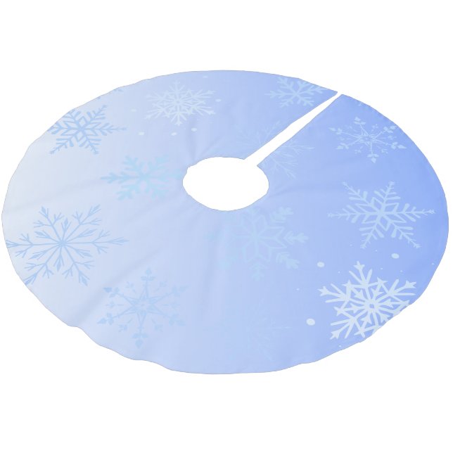 Moderne blaue Schneeflocken  Polyester Weihnachtsbaumdecke (Schrägansicht)