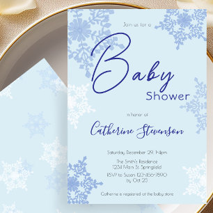 Moderne Blaue Schneeflocken-Winter-Baby-Party Einladung