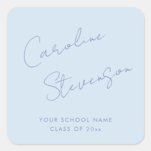Moderne Blaue Schrift Personalisiierte Abschlussfe Quadratischer Aufkleber