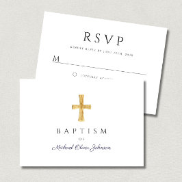 Moderne blaue Schrift Religiöse Boy Taufe RSVP Karte
