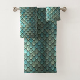 Moderne blaue Schuppen texturiert Badhandtuch Set