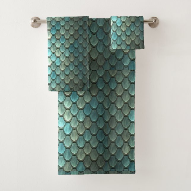 Moderne blaue Schuppen texturiert Badhandtuch Set (Insitu)