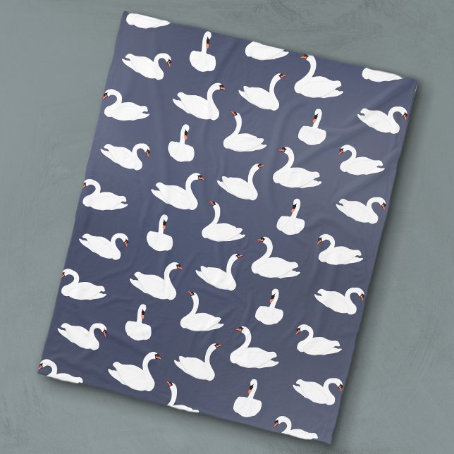 Moderne Blaue Schwanenmuster-Fließe-Decke Fleecedecke (Swan Throw Blanket)