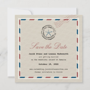 Moderne Blaue Seesterne Antike Luftpost Save the D Date
