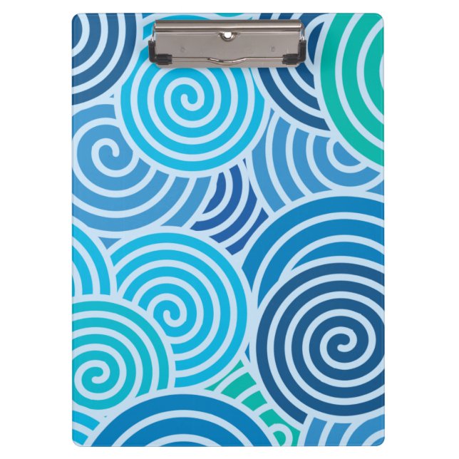 Moderne blaue Spiralmuster Klemmbrett (Vorderseite)
