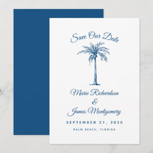 Moderne blaue Strandhochzeit - Rettet das Datum Save The Date