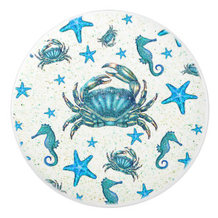 Moderne Blaue Strandkrabbe Seestern Seepferdchen F Keramikknauf