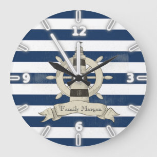 Moderne blaue Streifen, Bootrad Große Wanduhr