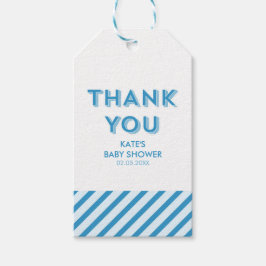 Moderne blaue Streifen Danke Baby Dusche Geschenkanhänger