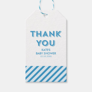Moderne blaue Streifen Danke Babydusche Geschenkanhänger