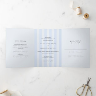 Moderne blaue Streifen elegante Hochzeit Dreifach Gefaltete Einladung