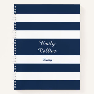 Moderne Blaue Streifen Muster Name Notizbuch