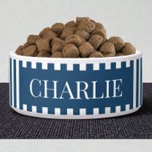 Moderne Blaue Streifen Muster Personalisierte Hund