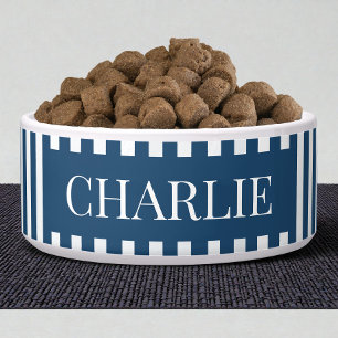 Moderne Blaue Streifen Muster Personalisierte Hund Napf