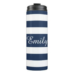 Moderne Blaue Streifen Schrift Thermosbecher
