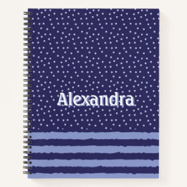 Moderne blaue Streifen und Punkte Personalisiert Notizbuch