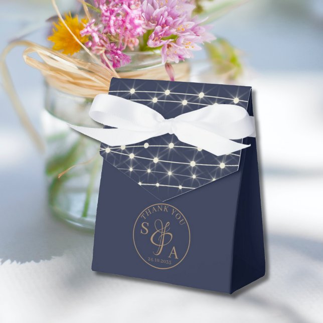 Moderne blaue String Lights Hochzeit Geschenkschachtel (Von Creator hochgeladen)
