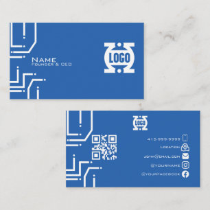 Moderne blaue Tech-Leiterplatte QR-Code Visitenkarte