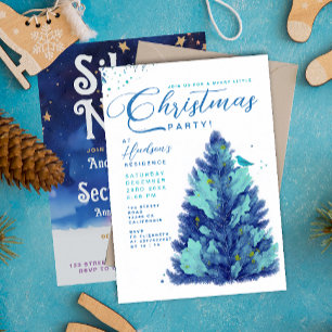 Moderne Blaue Türkis Frohe Weihnachtsbaum-Party Einladung