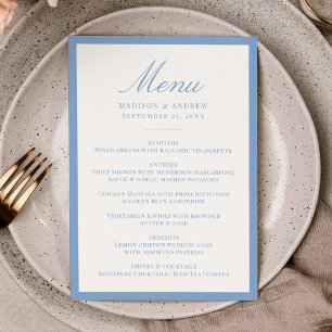 Moderne blaue Umrandung Hochzeit Menükarte
