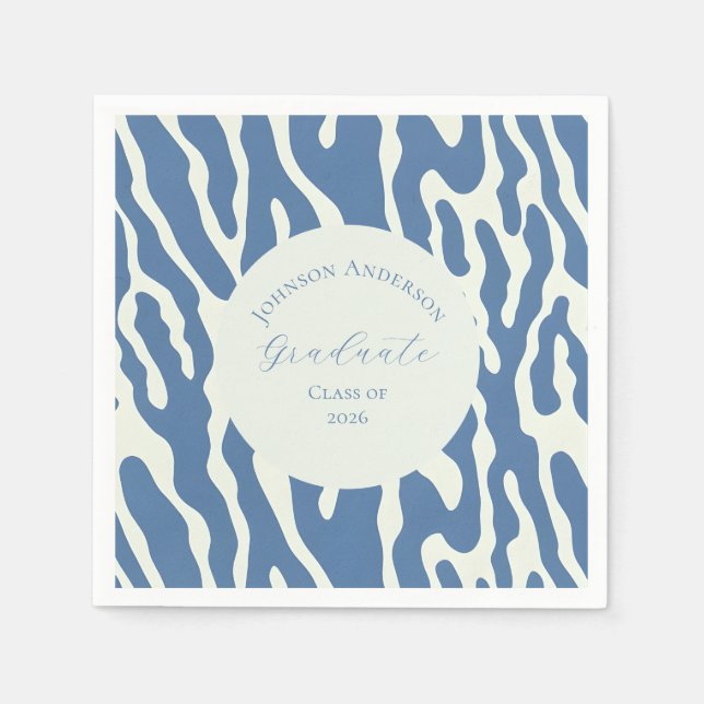 Moderne blaue und cremefarbene abstrakte Abschluss Serviette (Vorderseite)