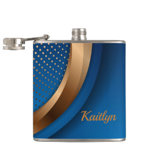 Moderne blaue und goldene Flasche mit Vinyl ummant Flachmann