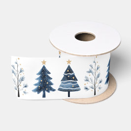 Moderne blaue und goldene frohe Weihnachtsbäume br Satinband