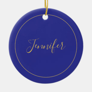 Moderne Blaue und Goldene Kalligrafie Einfach Einz Keramik Ornament