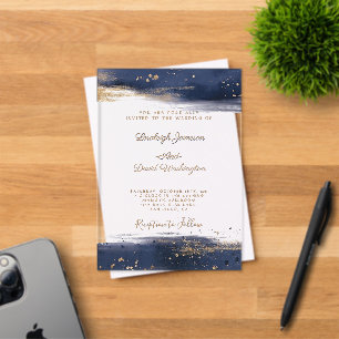 Moderne blaue und goldene Pinselstrich-Hochzeitsei Acryleinladungen