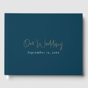 Moderne blaue und goldene Schrift, minimalistische Gästebuch