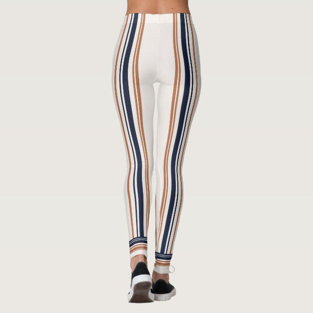 Moderne blaue und goldene weiße Streifen Leggings (Rückseite)