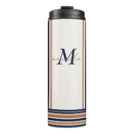 Moderne blaue und goldene weiße Streifen Thermosbecher