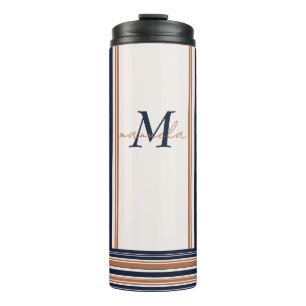 Moderne blaue und goldene weiße Streifen Thermosbecher