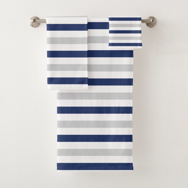 Moderne blaue und graue Streifen Badhandtuch Set (Insitu)