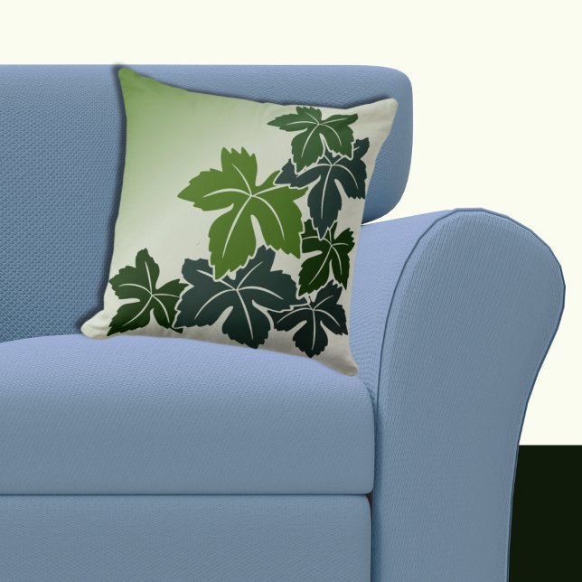 Moderne blaue und grüne botanische Blätter Kissen (Modern Blue and Green Botanical Wine Leaves Throw Pillow)