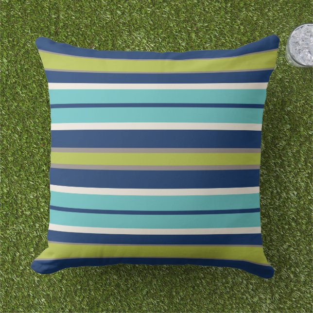 Moderne blaue und grüne Streifen Kissen (Gras)