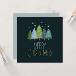 Moderne blaue und grüne Weihnachtsbaumflat Karte