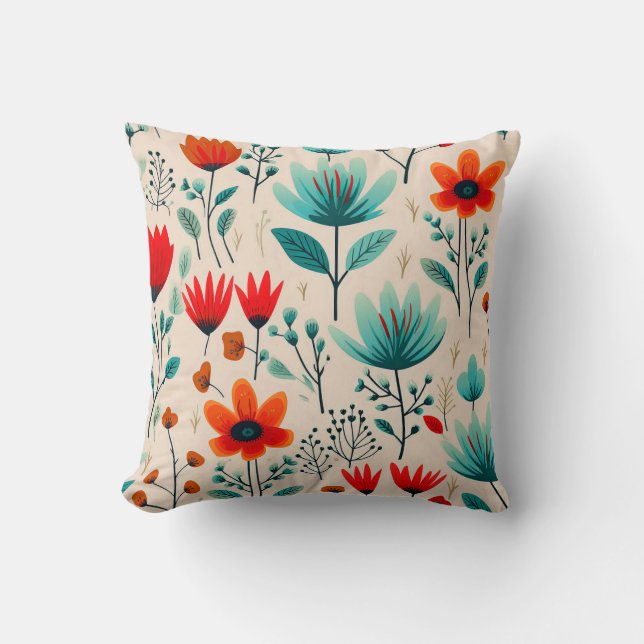 Moderne, blaue und orange Blume des Mittelalters Kissen (Vorderseite)