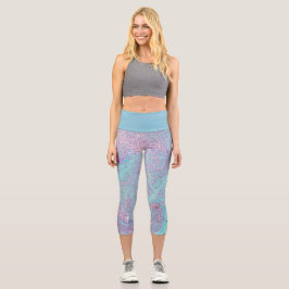 Moderne, blaue und rosa künstlerische, farbenfrohe capri leggings