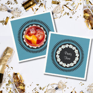 Moderne blaue und schwarze Blumenparty-Cocktailser Serviette