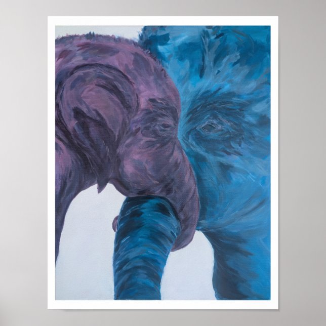Moderne Blaue und Violette Elefanten-Expressionist Poster (Vorne)