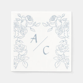 Moderne Blaue und Weiße Französische Rosen Hochzei Serviette