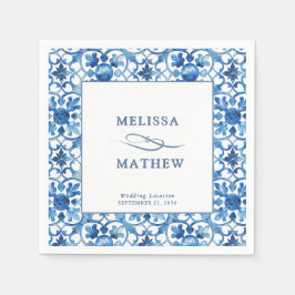 Moderne blaue und weiße mediterrane Hochzeit Serviette