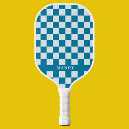 Moderne blaue und weiße Schachbrettmuster-Personal Pickleball Schläger