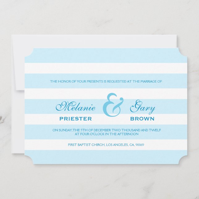 Moderne blaue und weiße Streifen zum Hochzeitsempf Einladung (Rückseite)
