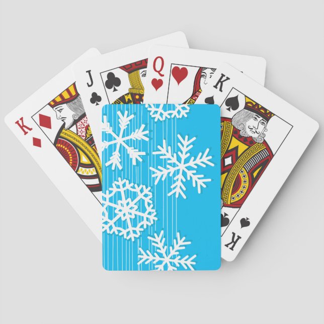 Moderne, blaue und weiße Weihnachtsschneeflocken Spielkarten (Rückseite)