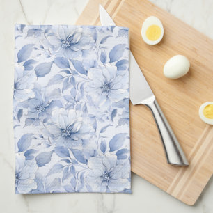 Moderne Blaue Wasserfarben-Blumenmuster Geschirrtuch
