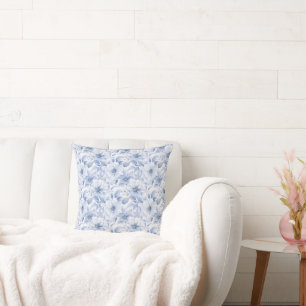 Moderne Blaue Wasserfarben-Blumenmuster Kissen