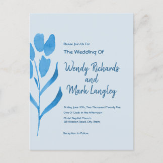 Moderne, blaue Wasserfarben - Einladung zur Hochze Postkarte