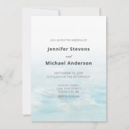 Moderne blaue Wasserfarbenhochzeit Einladung